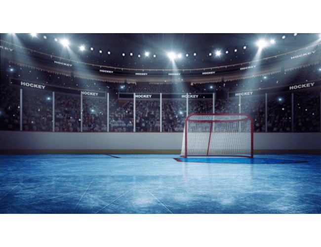 Hockey arena with an empty goal